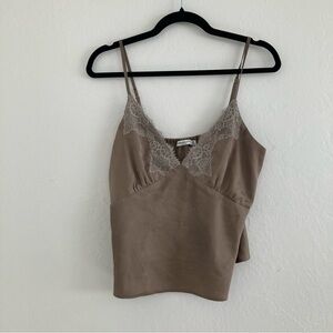 Abercrombie & Fitch Babydoll Cami Sleepwear Top Brown Lace Satin Dainty Y2K